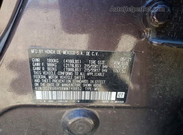 3CZRU6H58MM749852 2021 HONDA HR-V Угольный Вид наклейки с VIN-кодом