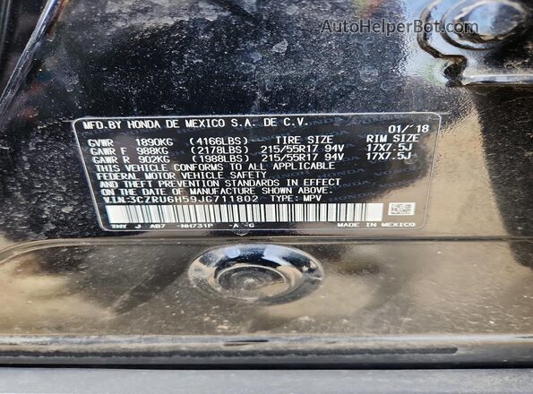 3CZRU6H59JG711802 2018 HONDA HR-V Black Vista de la etiqueta del VIN