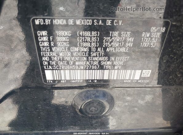 3CZRU6H59JM727967 2018 HONDA HR-V Black 