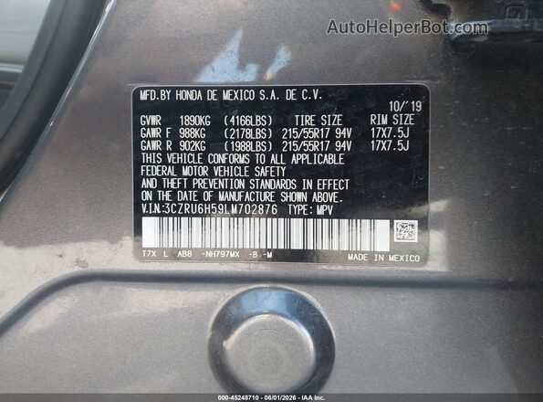 3CZRU6H59LM702876 2020 HONDA HR-V Gray Engine compartment view