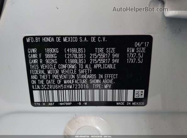 3CZRU6H5XHM723016 2017 HONDA HR-V White Engine compartment view