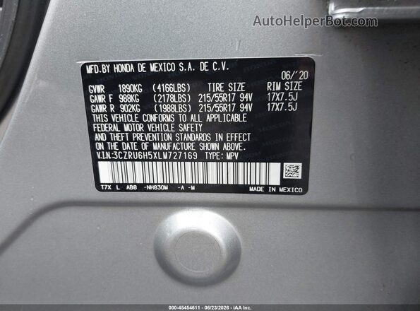 3CZRU6H5XLM727169 2020 HONDA HR-V Серебряный Вид подкапотного пространства
