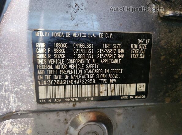 3CZRU6H70HM722958 2017 HONDA HR-V Gray 