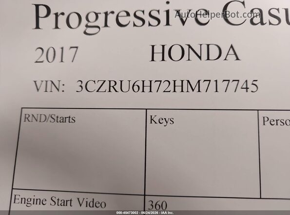 3CZRU6H72HM717745 2017 HONDA HR-V Gray Engine compartment view