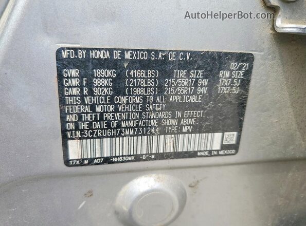 3CZRU6H73MM731244 2021 HONDA HR-V Серебряный 