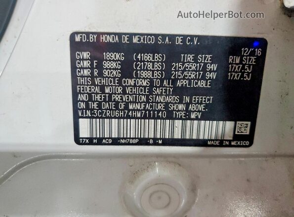 3CZRU6H74HM711140 2017 HONDA HR-V White Շարժիչի բաժամունքի տեսք