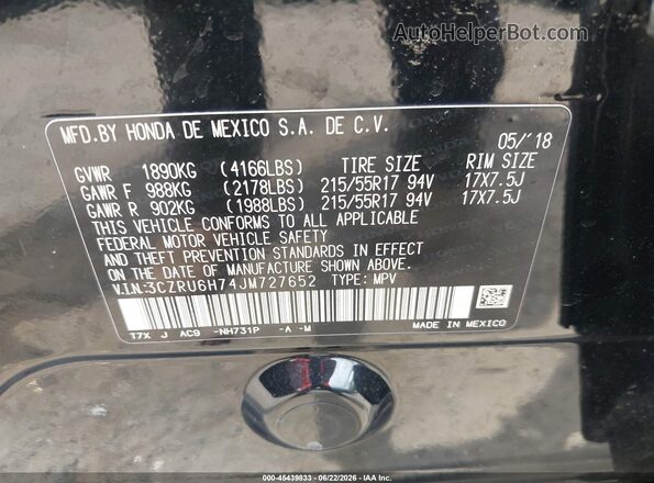 3CZRU6H74JM727652 2018 HONDA HR-V Black Vista del compartimento del motor