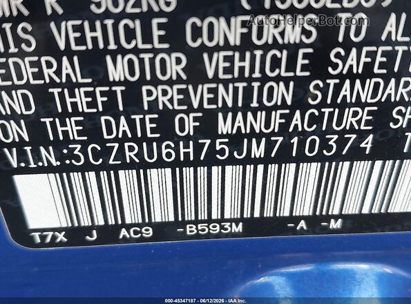 3CZRU6H75JM710374 2018 HONDA HR-V Blue ძრავის განყოფილების ხედი