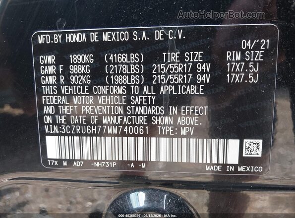 3CZRU6H77MM740061 2021 HONDA HR-V Black Widok komory silnika