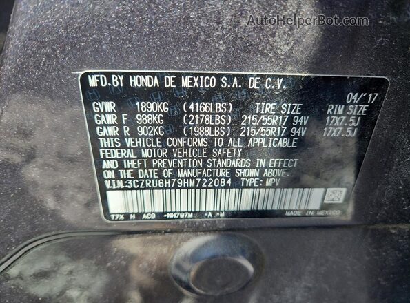 3CZRU6H79HM722084 2017 HONDA HR-V Gray VIN կոդի պիտակի տեսք