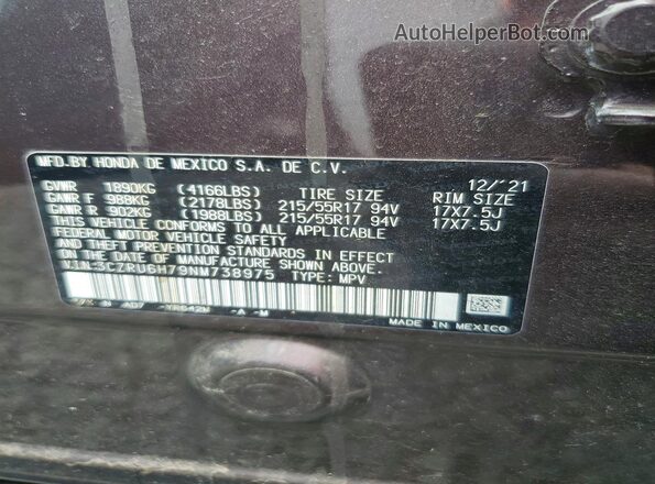 3CZRU6H79NM738975 2022 HONDA HR-V Purple VIN sticker view