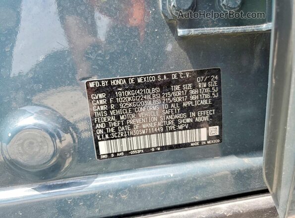 3CZRZ1H30SM711449 2025 HONDA HR-V Blue 