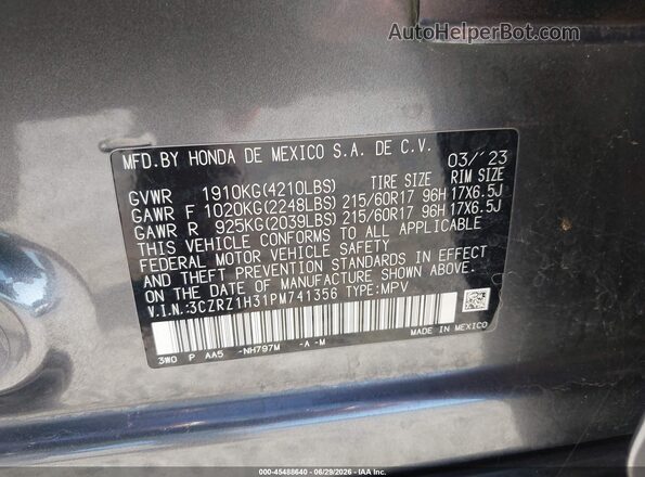 3CZRZ1H31PM741356 2023 HONDA HR-V Серый Вид подкапотного пространства