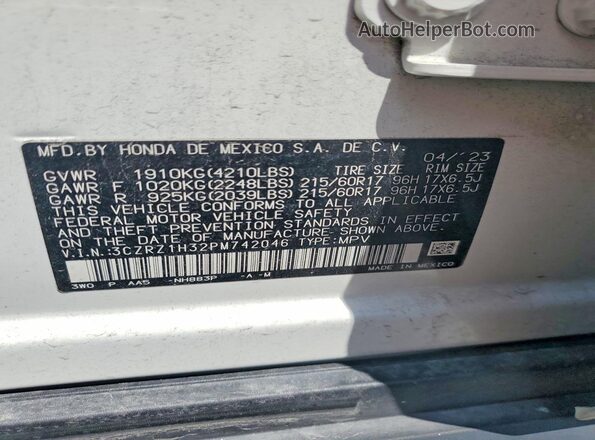 3CZRZ1H32PM742046 2023 HONDA HR-V White 