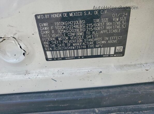 3CZRZ1H34RM739748 2024 HONDA HR-V White Widok komory silnika