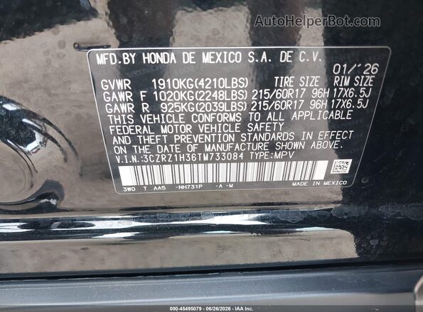 3CZRZ1H36TM733084 2026 HONDA HR-V Black Շարժիչի բաժամունքի տեսք