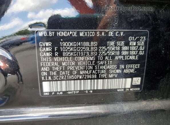 3CZRZ1H50PM729698 2023 HONDA HR-V Black VIN sticker view