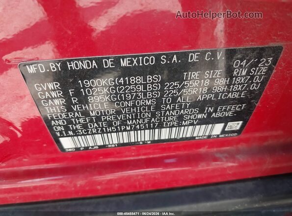 3CZRZ1H51PM745117 2023 HONDA HR-V Red Շարժիչի բաժամունքի տեսք