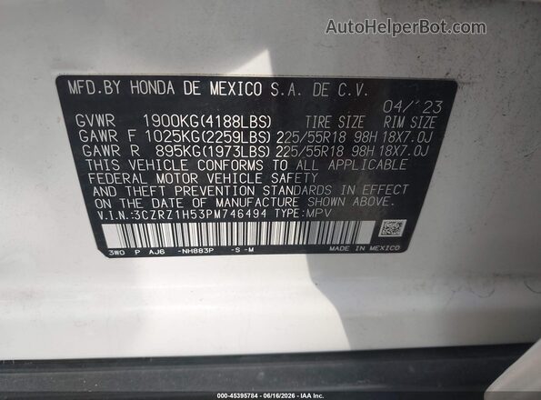 3CZRZ1H53PM746494 2023 HONDA HR-V White Вид підкапотного простору