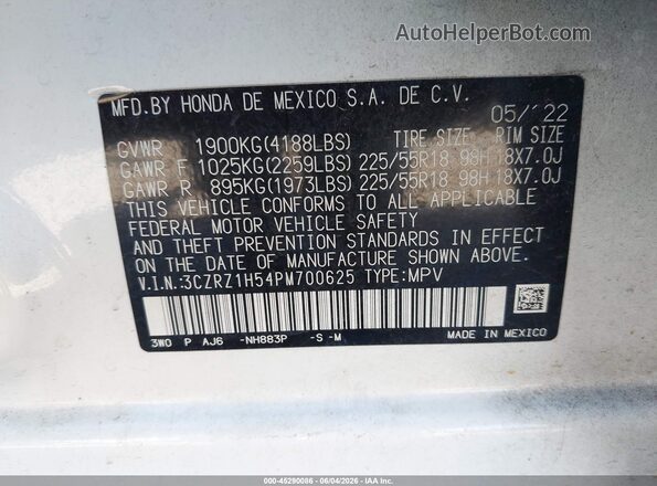 3CZRZ1H54PM700625 2023 HONDA HR-V White Widok komory silnika