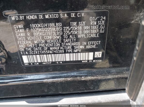 3CZRZ1H55RM740389 2024 HONDA HR-V Black Շարժիչի բաժամունքի տեսք