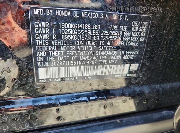 3CZRZ1H55TM704807 2026 HONDA HR-V Black VIN კოდის სტიკერის ხედი
