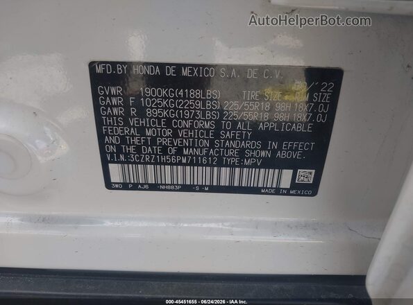 3CZRZ1H56PM711612 2023 HONDA HR-V White Vista del compartimento del motor