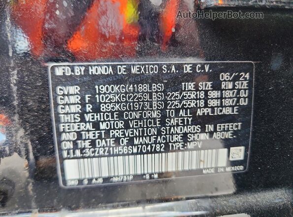 3CZRZ1H56SM704782 2025 HONDA HR-V Black VIN sticker view