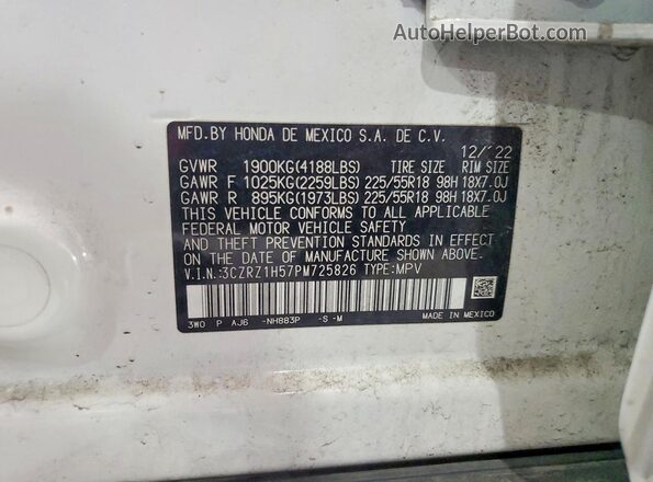 3CZRZ1H57PM725826 2023 HONDA HR-V White 