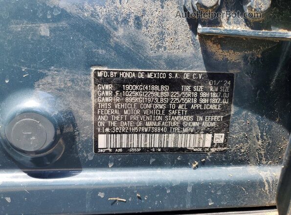 3CZRZ1H57RM738840 2024 HONDA HR-V Blue Widok komory silnika