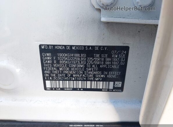 3CZRZ1H57SM710574 2025 HONDA HR-V White ძრავის განყოფილების ხედი