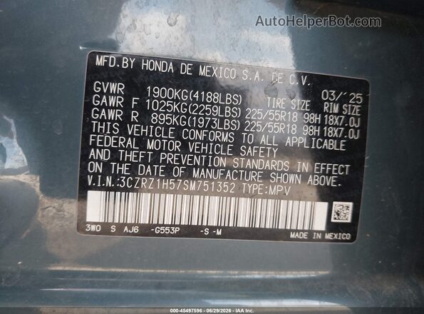 3CZRZ1H57SM751352 2025 HONDA HR-V Dark Blue Widok komory silnika
