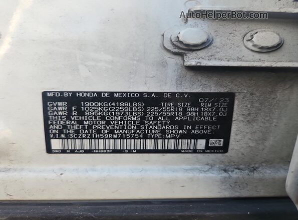 3CZRZ1H59RM715754 2024 HONDA HR-V White Вид підкапотного простору