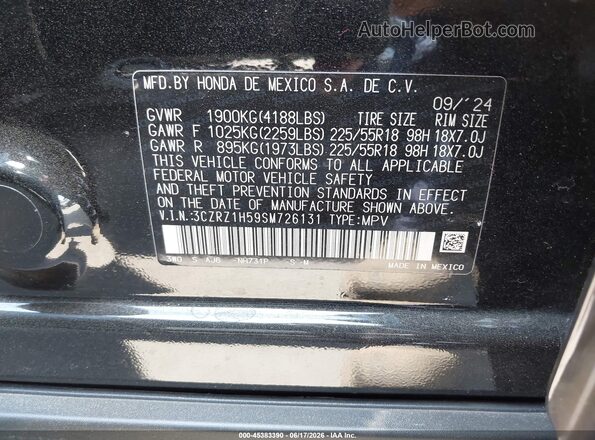 3CZRZ1H59SM726131 2025 HONDA HR-V Black Widok komory silnika