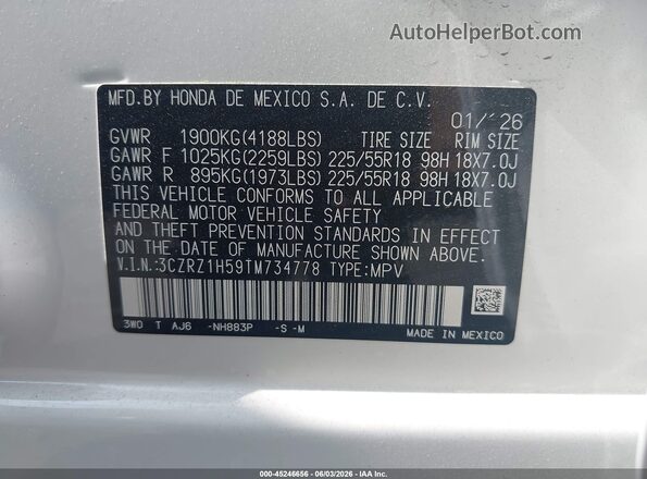 3CZRZ1H59TM734778 2026 HONDA HR-V White 