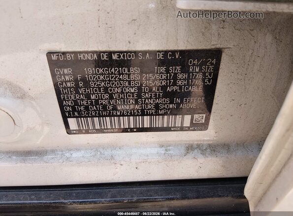 3CZRZ1H77RM762153 2024 HONDA HR-V White Widok komory silnika