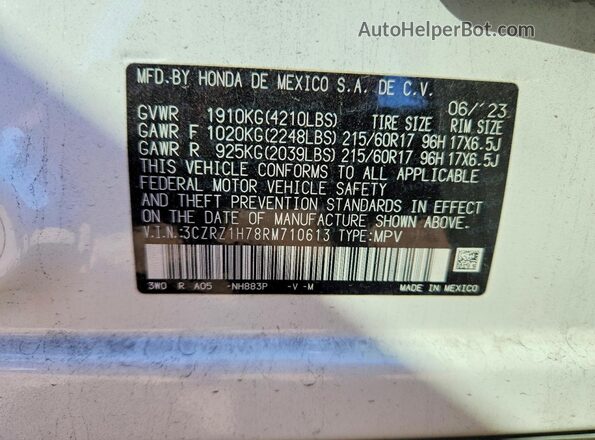 3CZRZ1H78RM710613 2024 HONDA HR-V Белый Вид подкапотного пространства