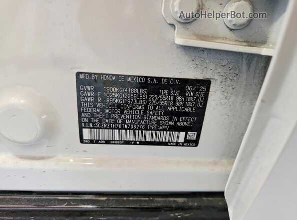 3CZRZ1H78TM706276 2026 HONDA HR-V Белый Вид наклейки с VIN-кодом