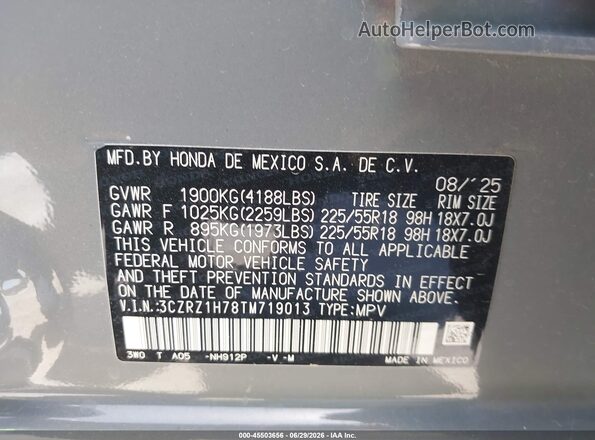 3CZRZ1H78TM719013 2026 HONDA HR-V Gray Вид підкапотного простору