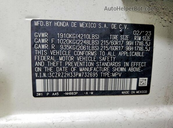 3CZRZ2H33PM732695 2023 HONDA HR-V White Engine compartment view