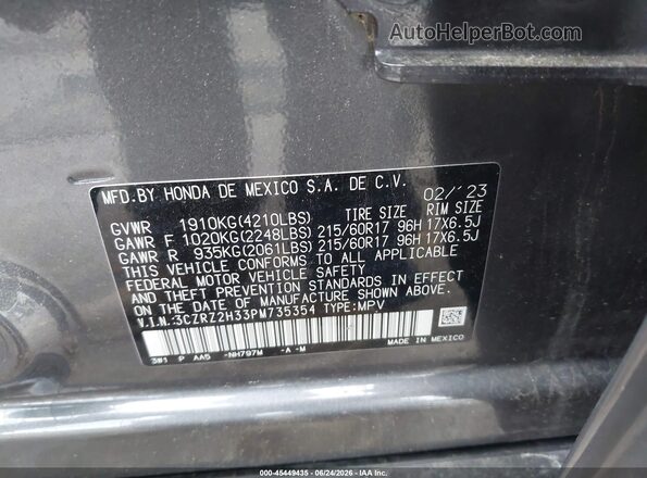 3CZRZ2H33PM735354 2023 HONDA HR-V Gray Widok komory silnika