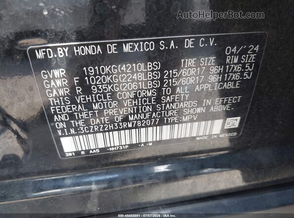 3CZRZ2H33RM782077 2024 HONDA HR-V Black Widok komory silnika