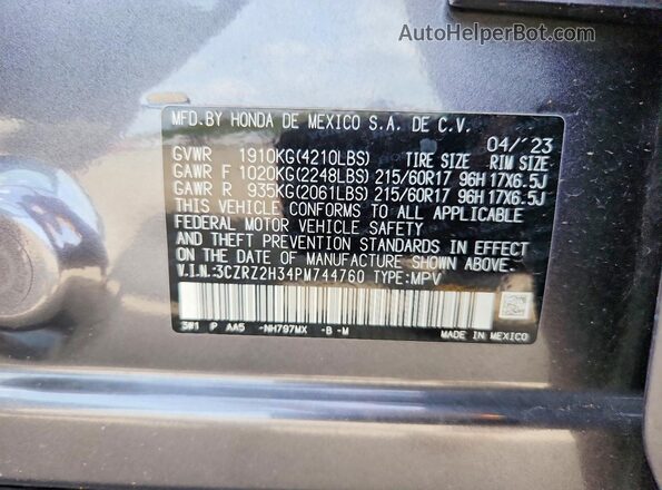 3CZRZ2H34PM744760 2023 HONDA HR-V Серый Панорамный вид салона 360°
