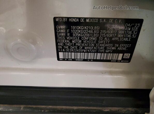 3CZRZ2H35PM747201 2023 HONDA HR-V White Սալոնի 360 աստիճան տեսք
