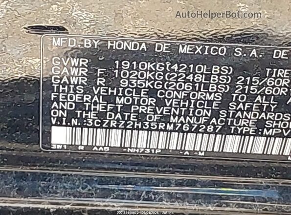3CZRZ2H35RM767287 2024 HONDA HR-V Black Vista del compartimento del motor