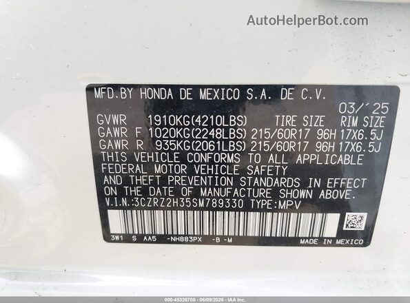 3CZRZ2H35SM789330 2025 HONDA HR-V White 