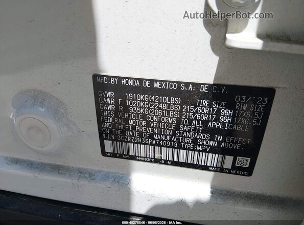 3CZRZ2H36PM740919 2023 HONDA HR-V White 