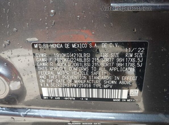 3CZRZ2H37PM725958 2023 HONDA HR-V Gray Engine compartment view