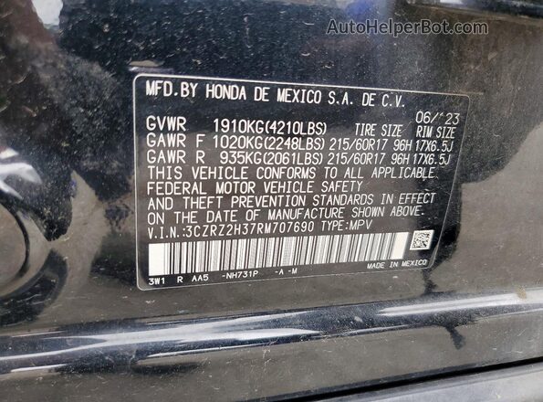 3CZRZ2H37RM707690 2024 HONDA HR-V Black Вид наклейки з VIN-кодом