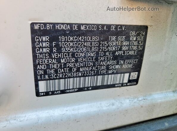 3CZRZ2H38SM733267 2025 HONDA HR-V White Widok naklejki z numerem VIN